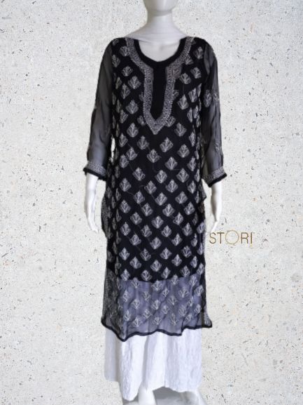 Boota Jaal Style Georgette Handcrafted Chikankari Kurti With Inner