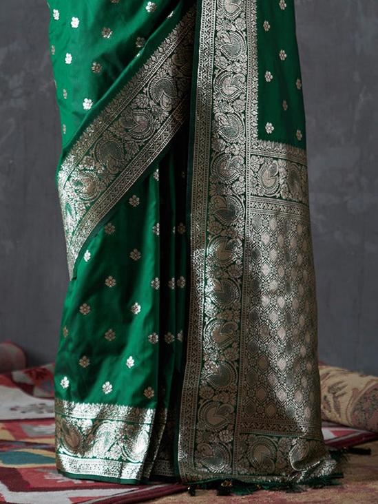 Forest Green Zari Woven Silk Saree