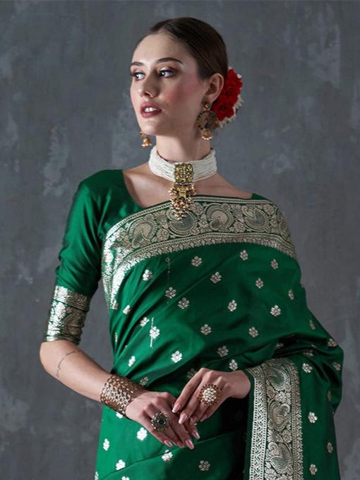 Forest Green Zari Woven Silk Saree