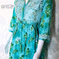 Floral Seagreen Printed Cotton Mulmul Chikankari Short Kurti with Dori
