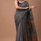 Grey Handloom Cotton Mulmul Saree Online-STORI