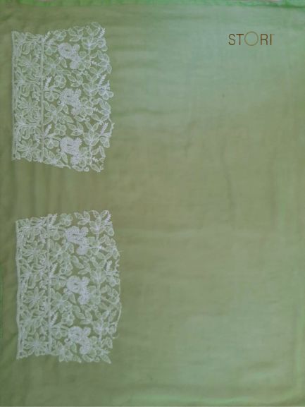 Pista Green Adah Half Jaal Hand Embroidered Lucknowi Chikankari Saree