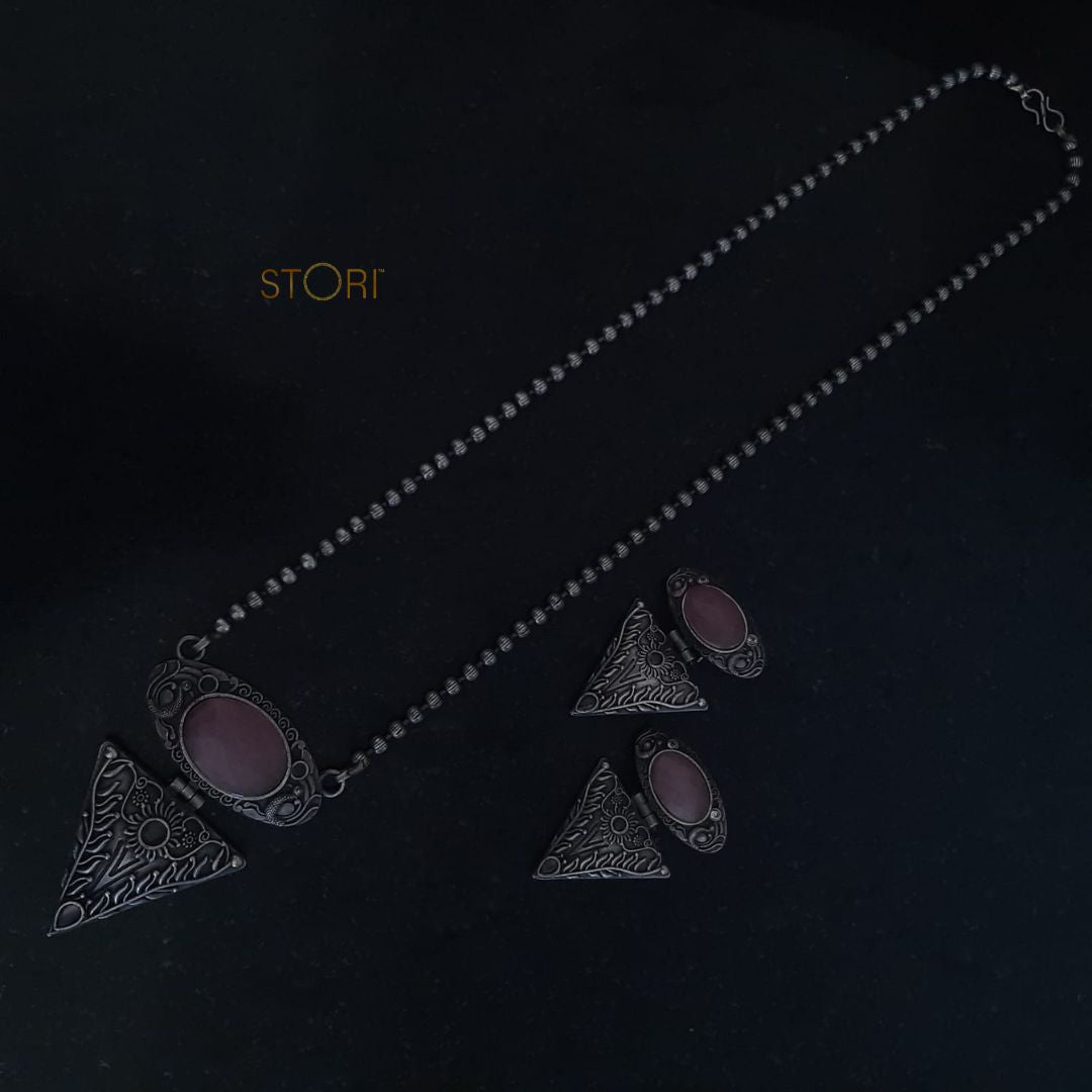 Dhwani Antique Silver Lookalike Long Necklace Set