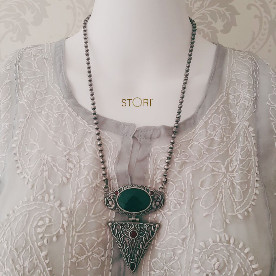 Dhwani Antique Silver Lookalike Long Necklace Set