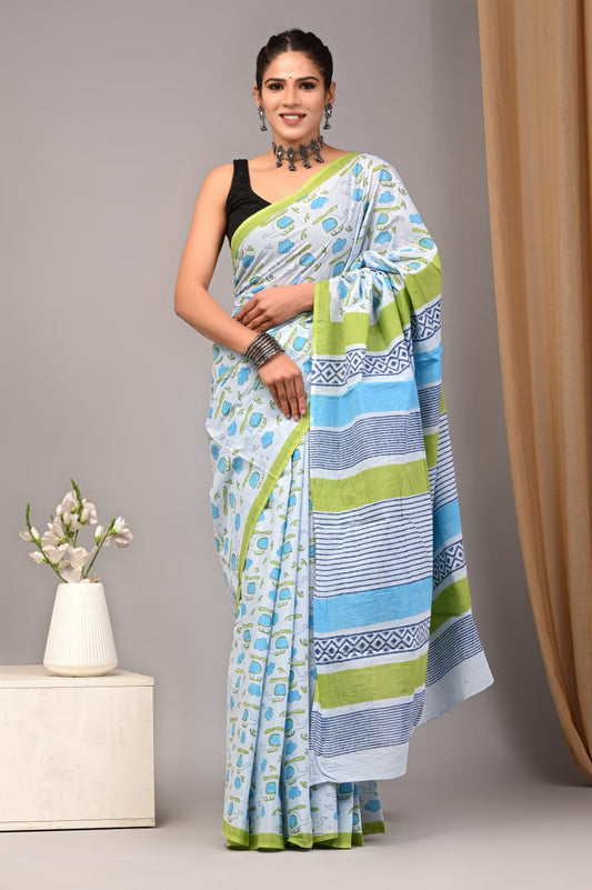 Hailey's Helicopter Cotton Mulmul Saree Online- STORI