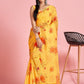 Marigold Orange Floral Printed Organza Silk Saree