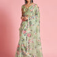 Laurel Green Floral Printed Organza Silk Saree