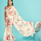 Warm White Floral Printed Organza Silk Saree