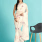 Cosmic Latte White Floral Printed Organza Silk Saree