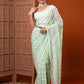 Light Green Embroidered Organza Silk Saree