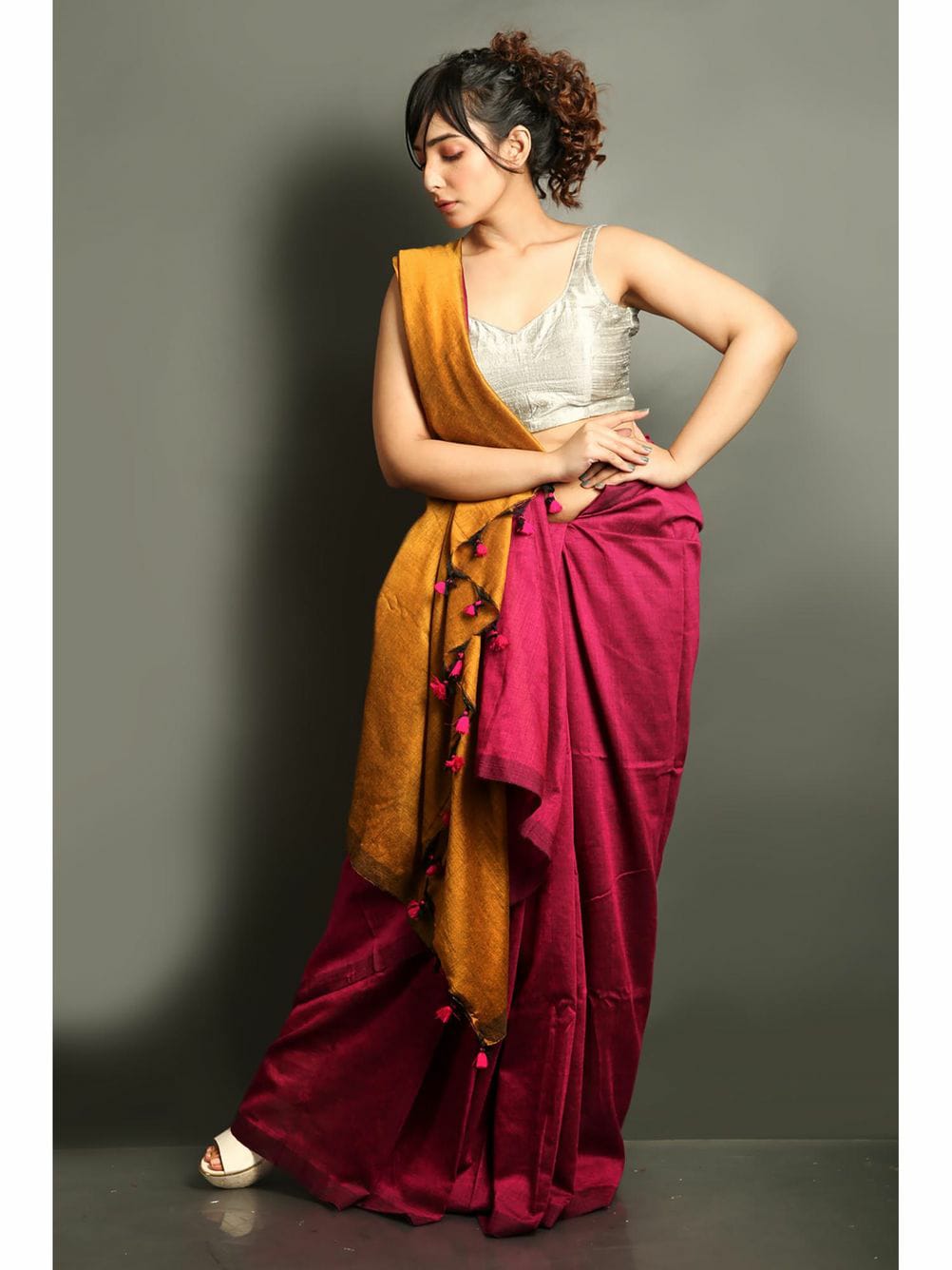 Deep Mauve Handloom Soft Cotton Slub Saree