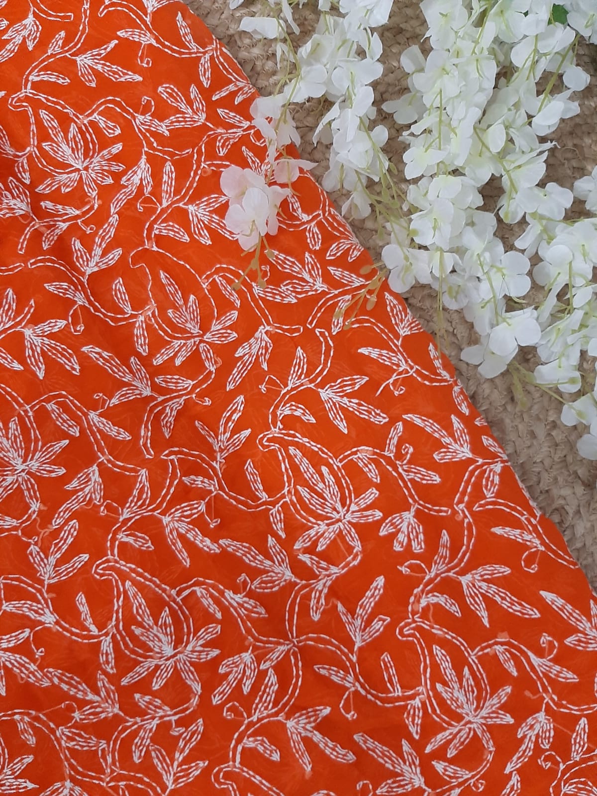 Orange Full Embroidered Tepchi Saree