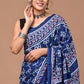 Blue Lotus Block Printed Handloom Cotton Mulmul Saree