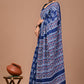 Blue Lotus Block Printed Handloom Cotton Mulmul Saree