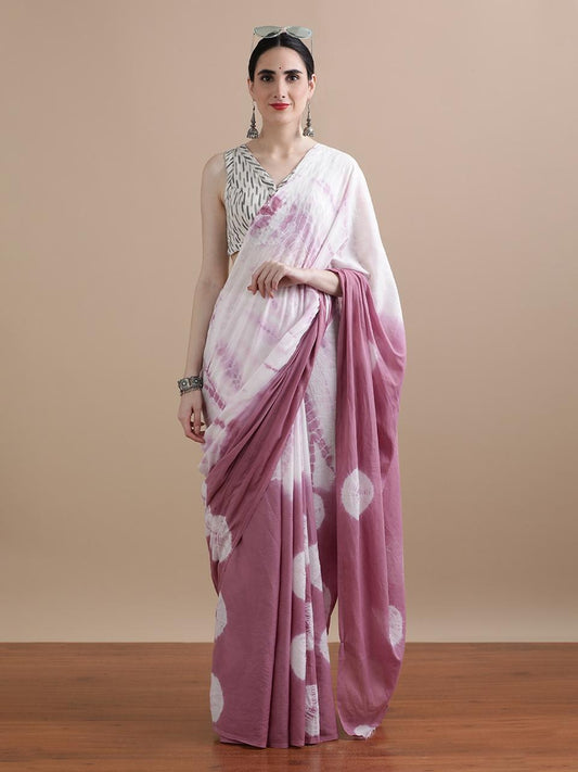 Matt Pink Tie-n-Dye Handloom Cotton Mulmul Saree