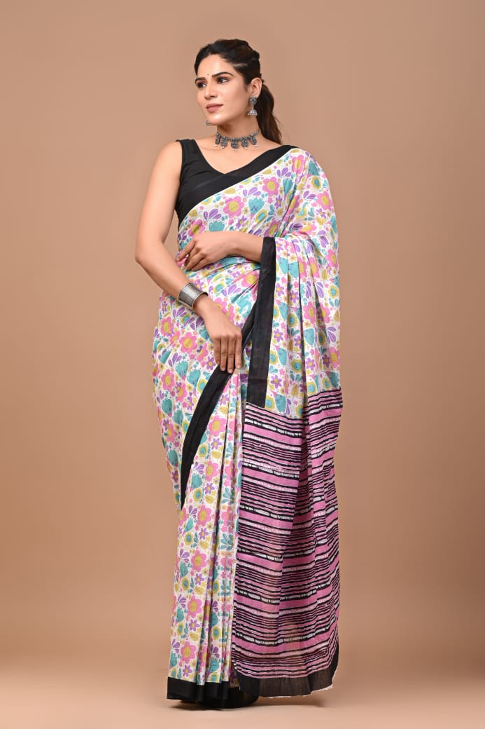 Spring Garden Printed Cotton Mulmul Saree