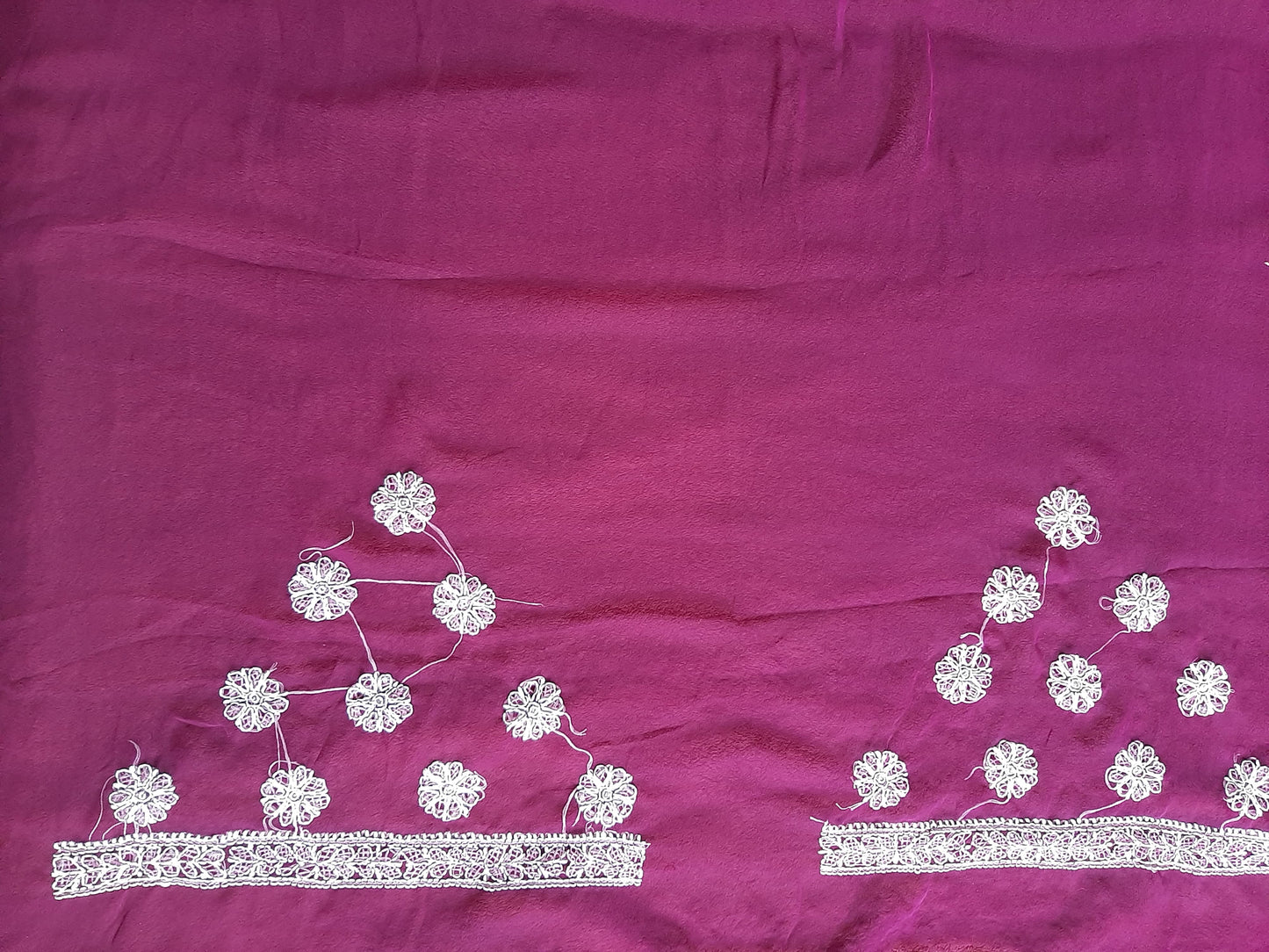 Wine Noor Full Jaal Hand Embroidered Lucknowi Chikankari Saree