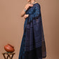 Prussian Blue Block Printed Handloom Cotton Mulmul Saree