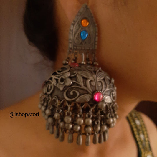  Black Polished Oxidized Jumbo Jhumkis- Navratri Special