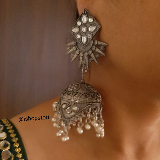 Fanny Black Polished Oxidized Jumbo Jhumkis