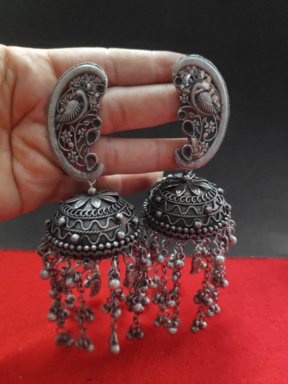  Black Polished Oxidized Jumbo Jhumkis- Navratri Special