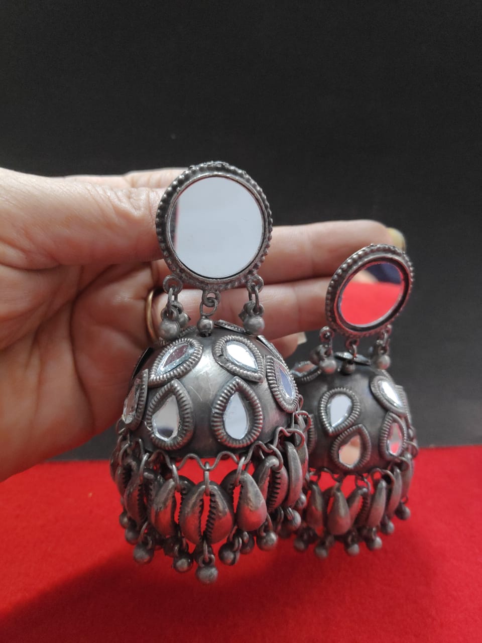  Black Polished Oxidized Jumbo Jhumkis- Navratri Special