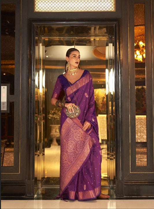 Purple/Magenta Copper Zari Handloom Silk Saree