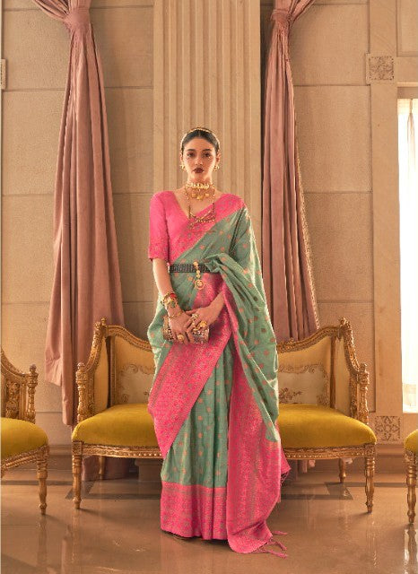 Light Green Zari Handloom Silk Saree