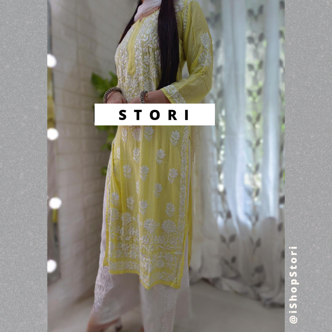 Kaaya Butter Yellow Modal Chikankari Kurti & Palazzo Set