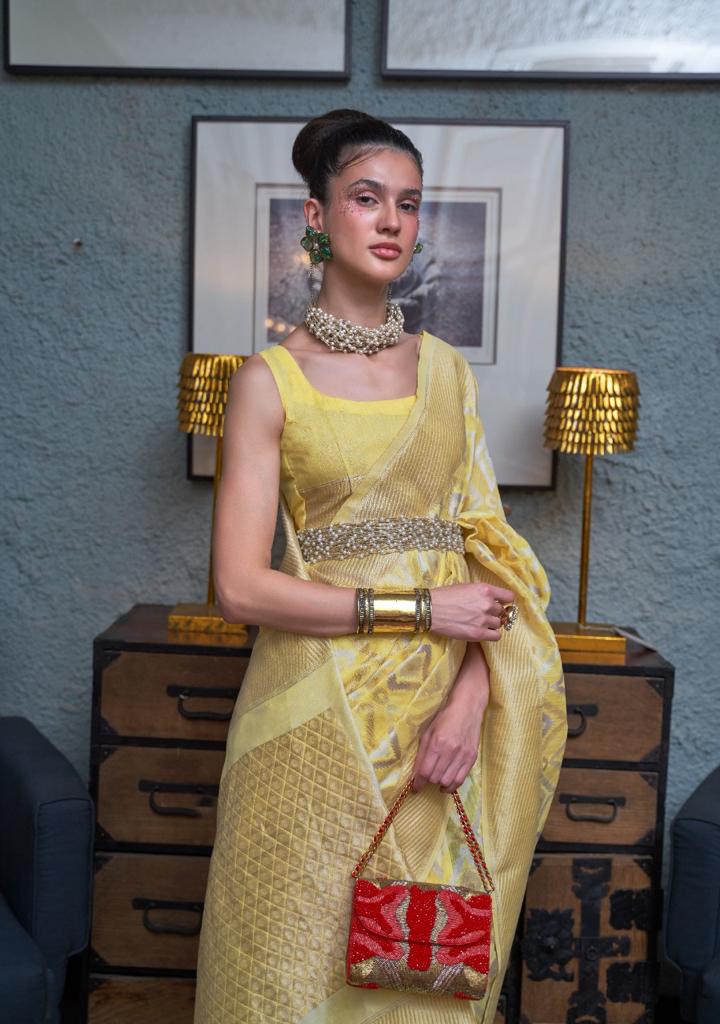 Yellow Handloom Woven Linen Saree