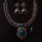 Kolhapuri Pendant Oxidised Necklace Set With Jhumki Earrings