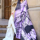 Light Purple Printed Satin Crepe Silk Saree