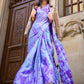 Light Purple Printed Satin Crepe Silk Saree