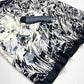 White & Black Abstract Printed Satin Crepe Silk Statement Saree