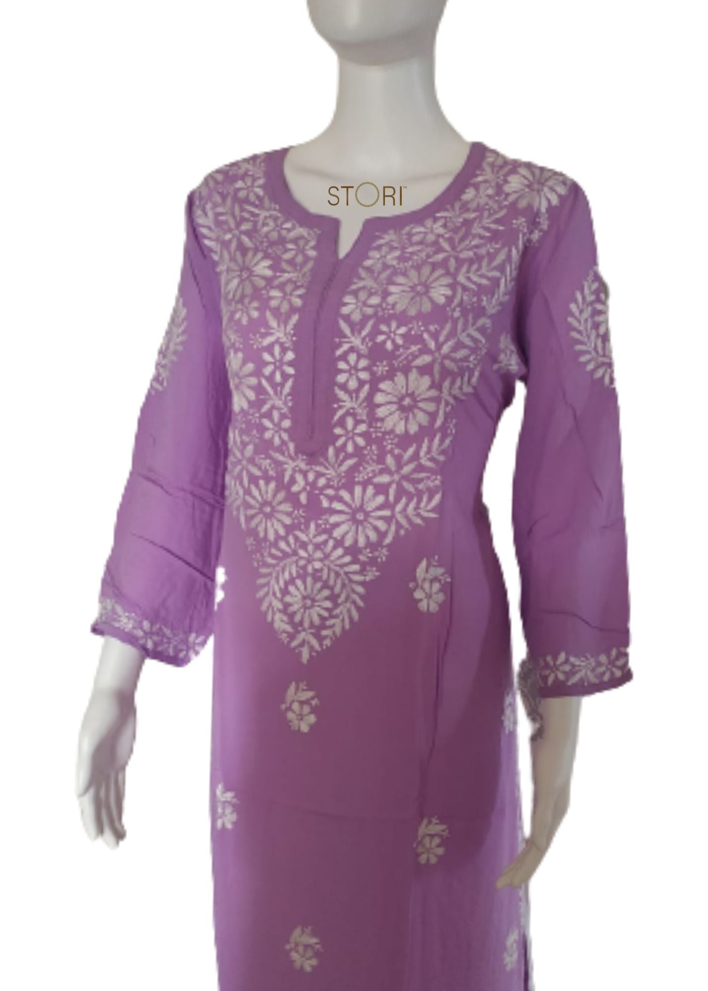 Zaarah Lavendar Handcrafted Soft Modal Cotton Chikankari Kurti