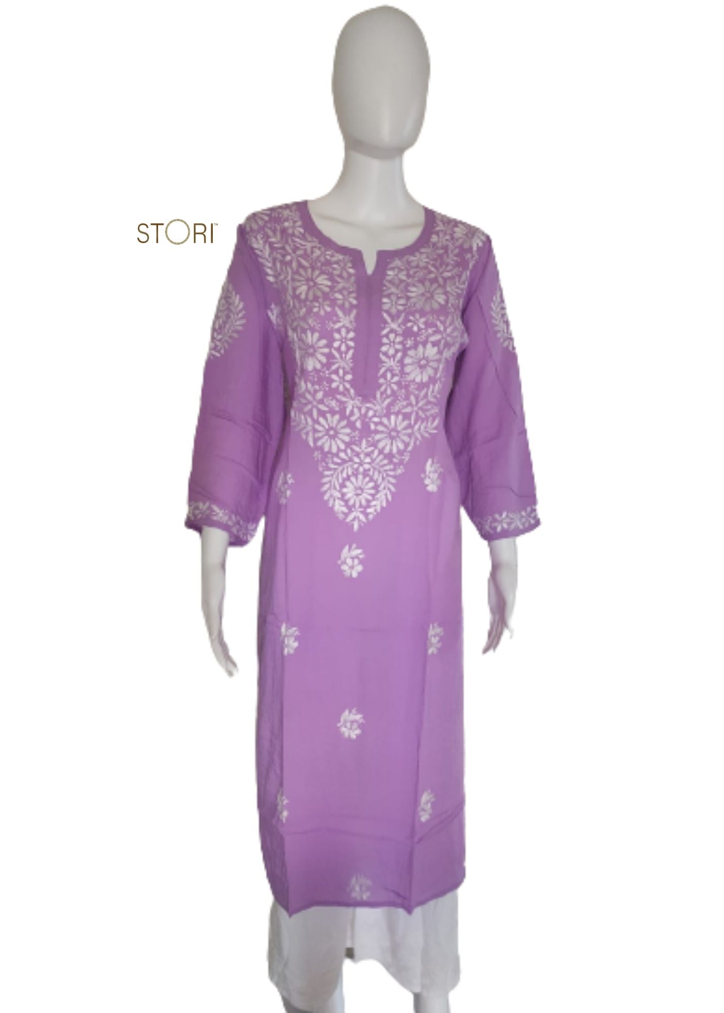 Zaarah Lavendar Handcrafted Soft Modal Cotton Chikankari Kurti