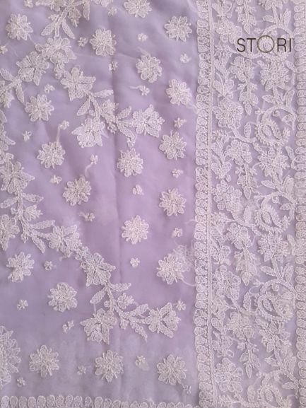 Lavendar Surya Hand Embroidered Lucknowi Chikankari Saree