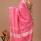 Rose Pink Linen Saree With Extra Ajrakh Printed Blouse