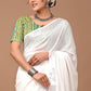 Pearl White Linen Saree With Extra Ajrakh Printed Blouse