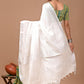 Pearl White Linen Saree With Extra Ajrakh Printed Blouse