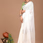 Pearl White Linen Saree With Extra Ajrakh Printed Blouse