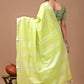 Lime Green Linen Saree With Extra Ajrakh Printed Blouse