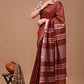 Maroon Linen Saree With Extra Ajrakh Printed Blouse