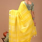 Cadmium Yellow Linen Saree With Extra Ajrakh Printed Blouse