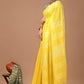 Cadmium Yellow Linen Saree With Extra Ajrakh Printed Blouse