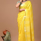 Cadmium Yellow Linen Saree With Extra Ajrakh Printed Blouse