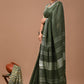 Moss Green Linen Saree With Extra Ajrakh Printed Blouse