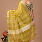 Olive Green Linen Saree With Extra Ajrakh Printed Blouse