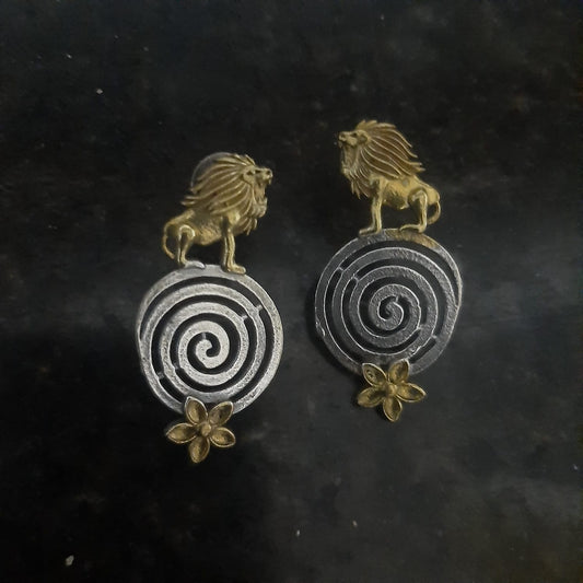 Lion Dual Tone Oxidised Earrings