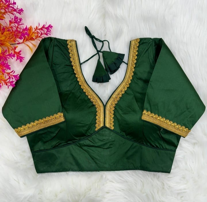 Green Soft Malai Silk Solid Single Color Blouse